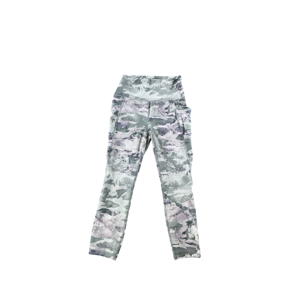 RBX Womens Camo High Waisted Active Leggings Green Purple Size Small Pockets